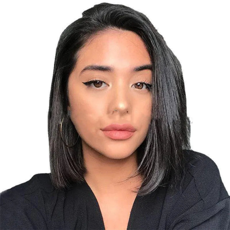 Ladies mid-point short wave chemical fiber wig in black colour