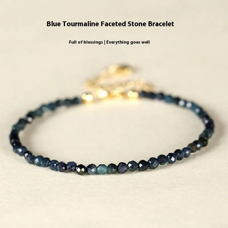 Blue tourmaline bracelet with 3mm beads and spacer design for women