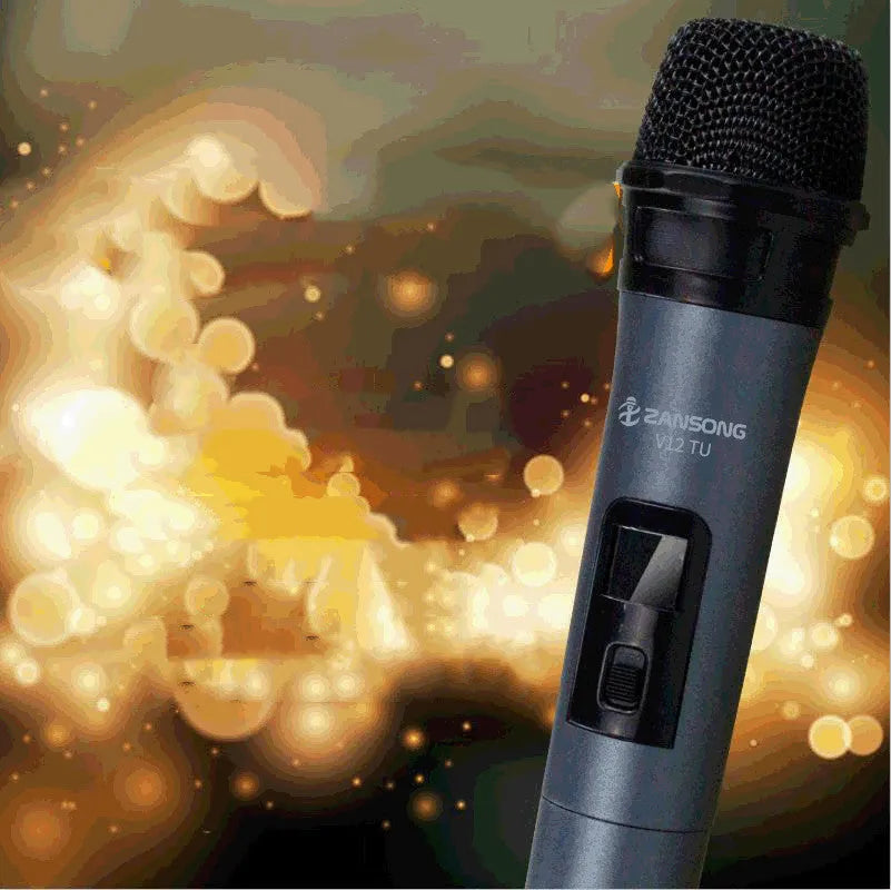 Black V12 wired dynamic handheld microphone with USB receiver and cables