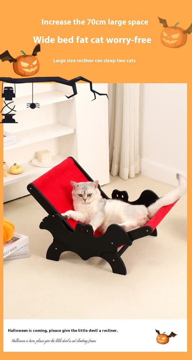 MW-054 black and red wooden cat recliner bed with lounge chair design.