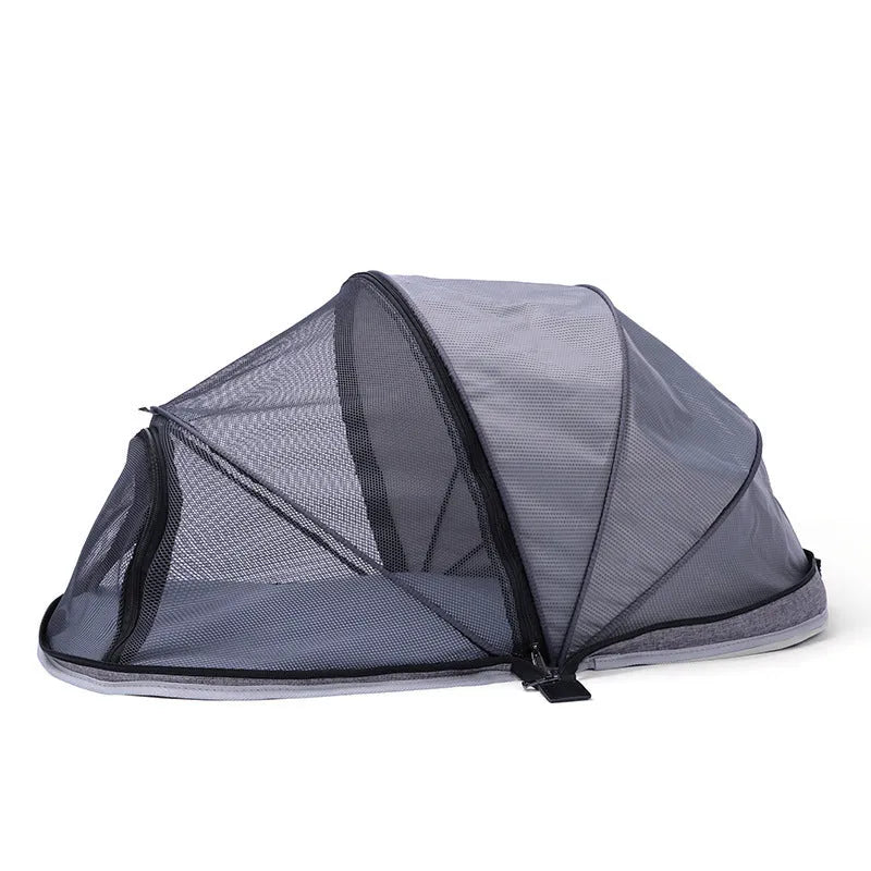 Folding cloth cat tent with half-mesh ventilation in black or blue colour options