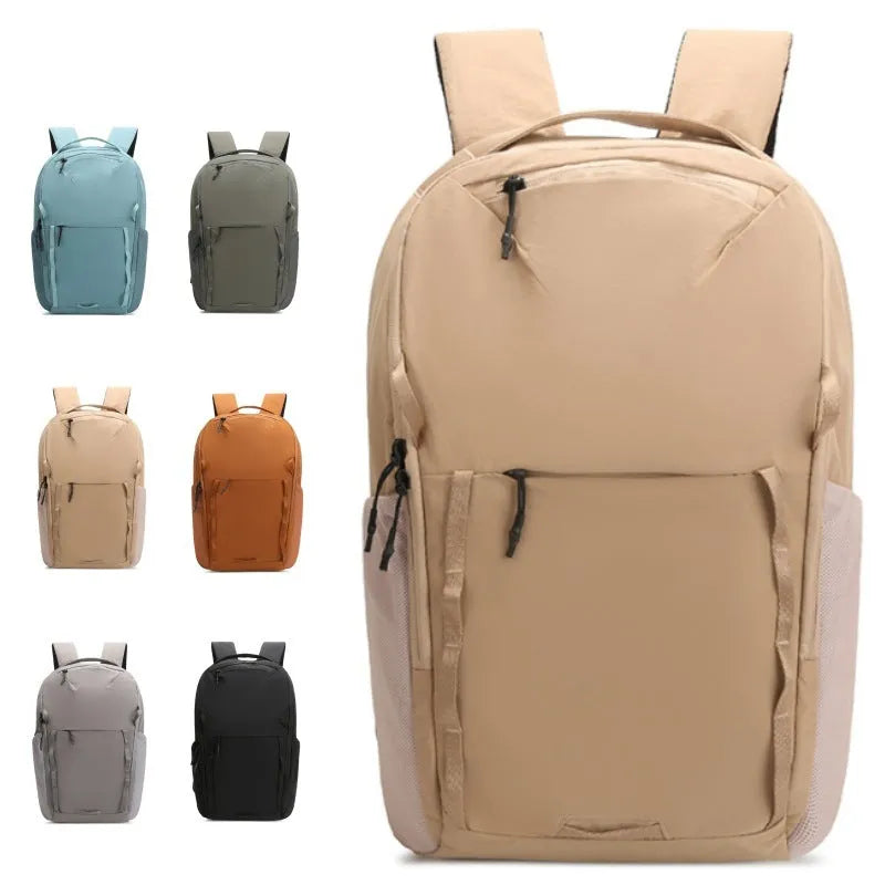 Waterproof Taslan composite cloth backpack with curved shoulder strap in solid colour.