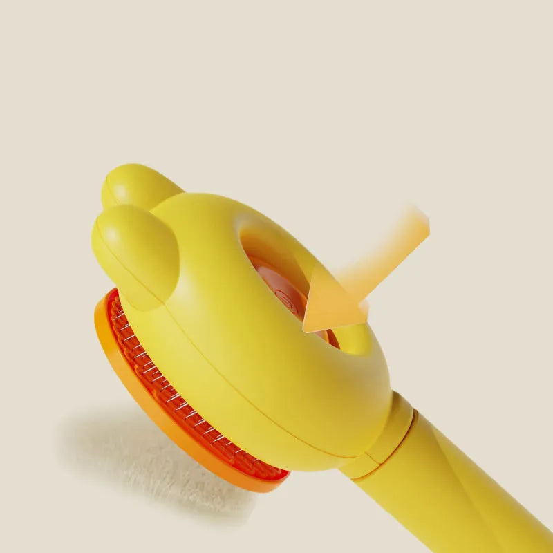 Green self-cleaning pet brush with release button and stainless steel comb for grooming cats and dogs