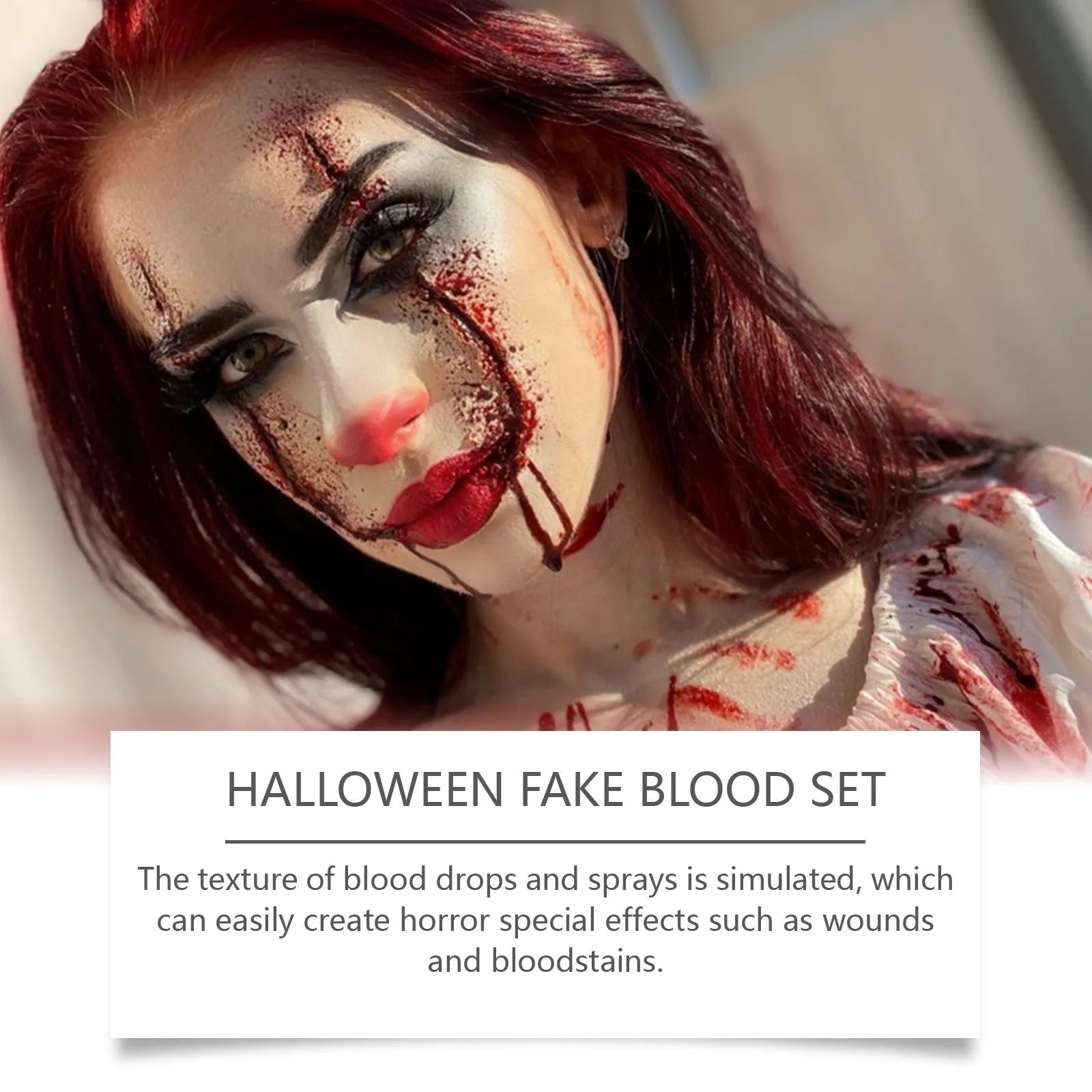 3-piece washable fake blood kit with plasma drops, spray, and facial soap for Halloween special effects