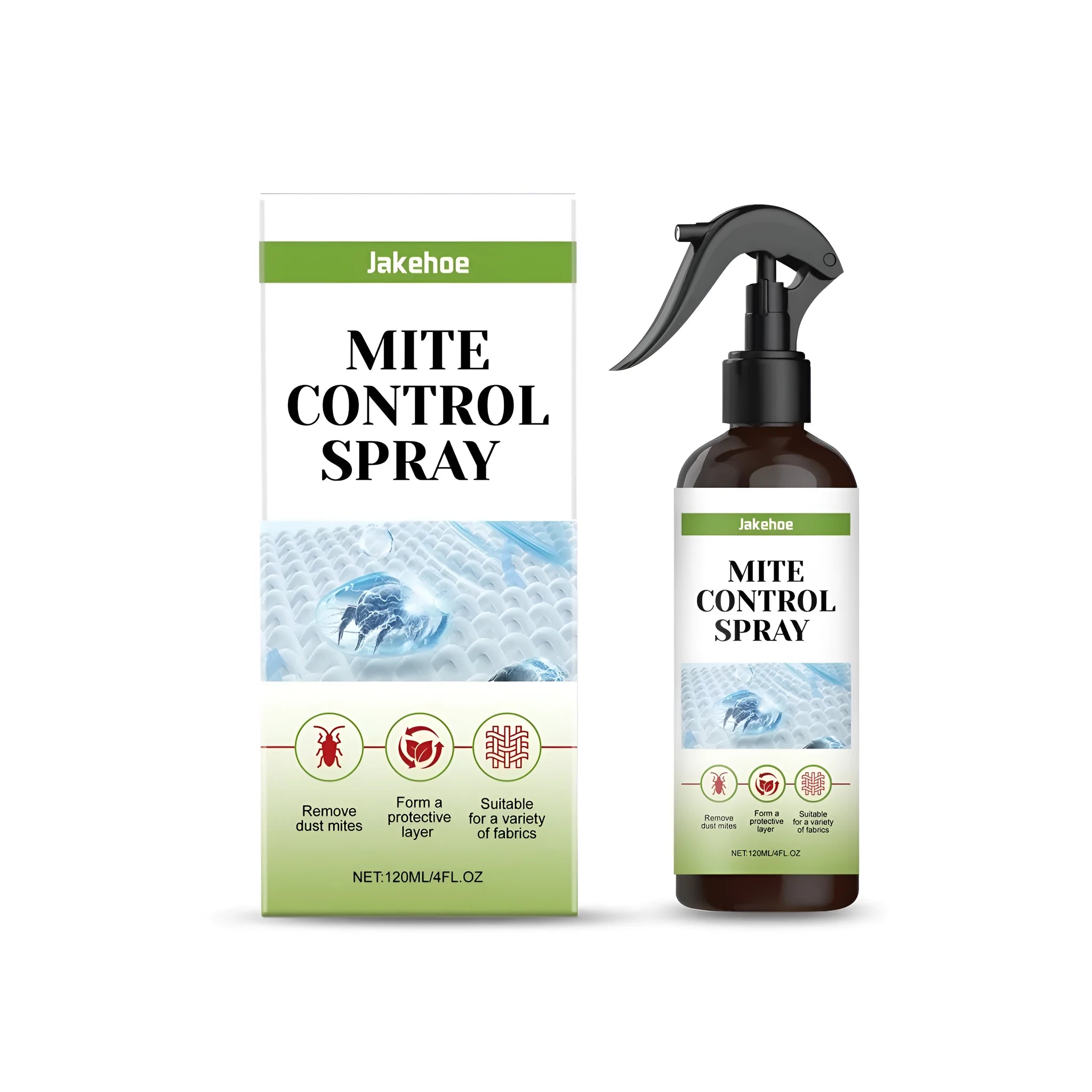 120ml bottle of mite control spray for use on mattresses and soft furnishings.