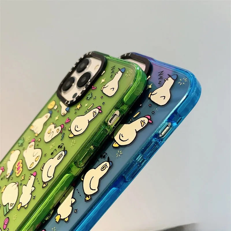 Little Duck Creative drop-resistant PC phone case with cartoon duck pattern and flash acrylic finish in green for iPhone