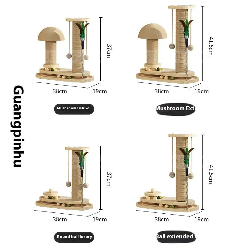 Solid wood cat turntable scratching post in a choice of colours and styles including oval mushroom design.