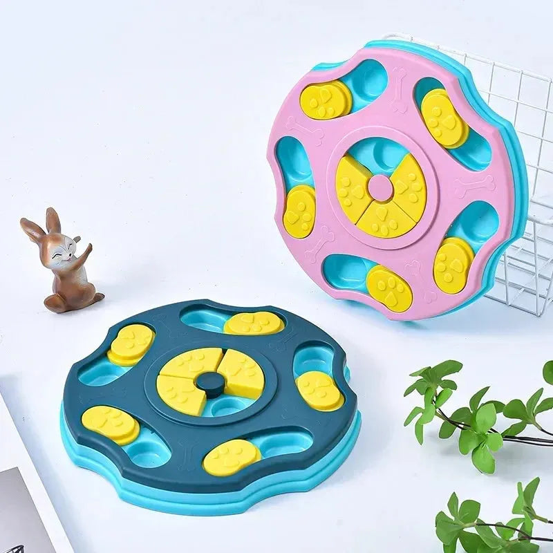 Blue dog puzzle toy food feeder with interactive games for aggressive chewers