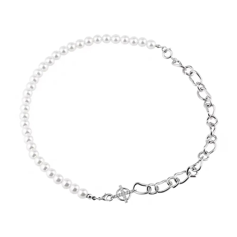 White geometric asymmetric acrylic fashion necklace with a twisted chain design.