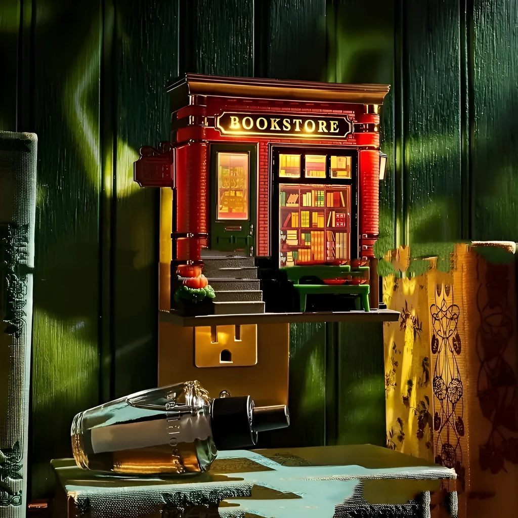 Small cartoon house Christmas night lamp ornament with glowing interior and US plug