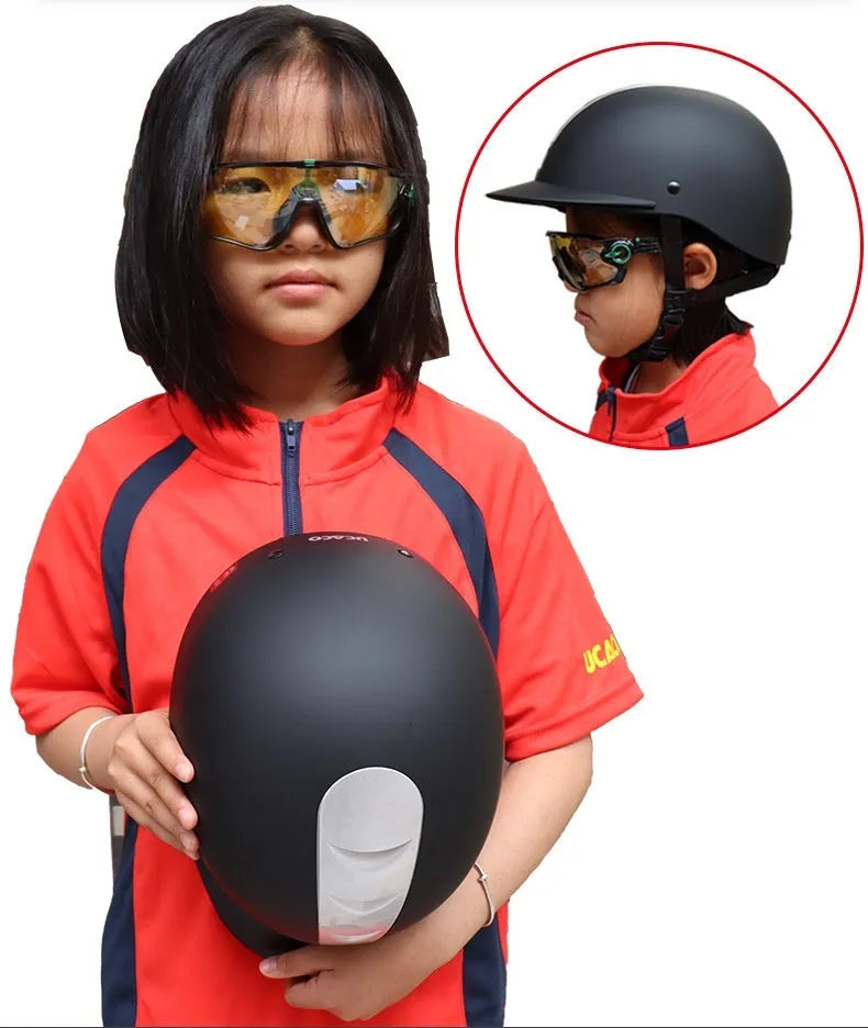 Super light equestrian riding helmet in bright black colour with ABS EPS construction