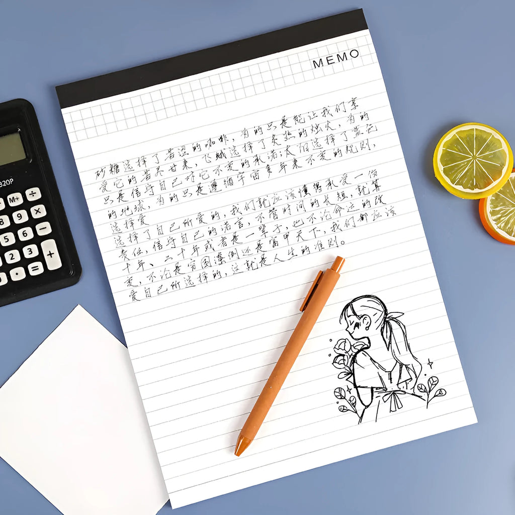 A4 tearable notebook with grid-lined pages and wireless adhesive binding in paper cover