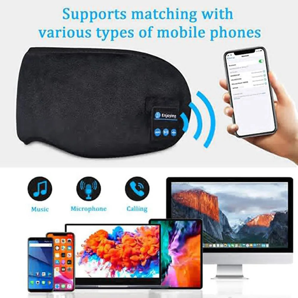 Wireless Bluetooth 5.0 sleeping eye mask with built-in earphones, grey or black velvet headband