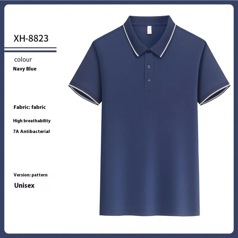 Antibacterial ice-sensitive lapel polo shirt in slim fit, shown in multiple colours.