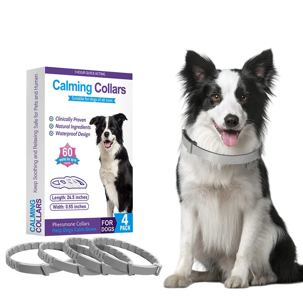 Four dog anxiety relief collars in Chinese-style monochrome pattern, TPR material, 62cm length