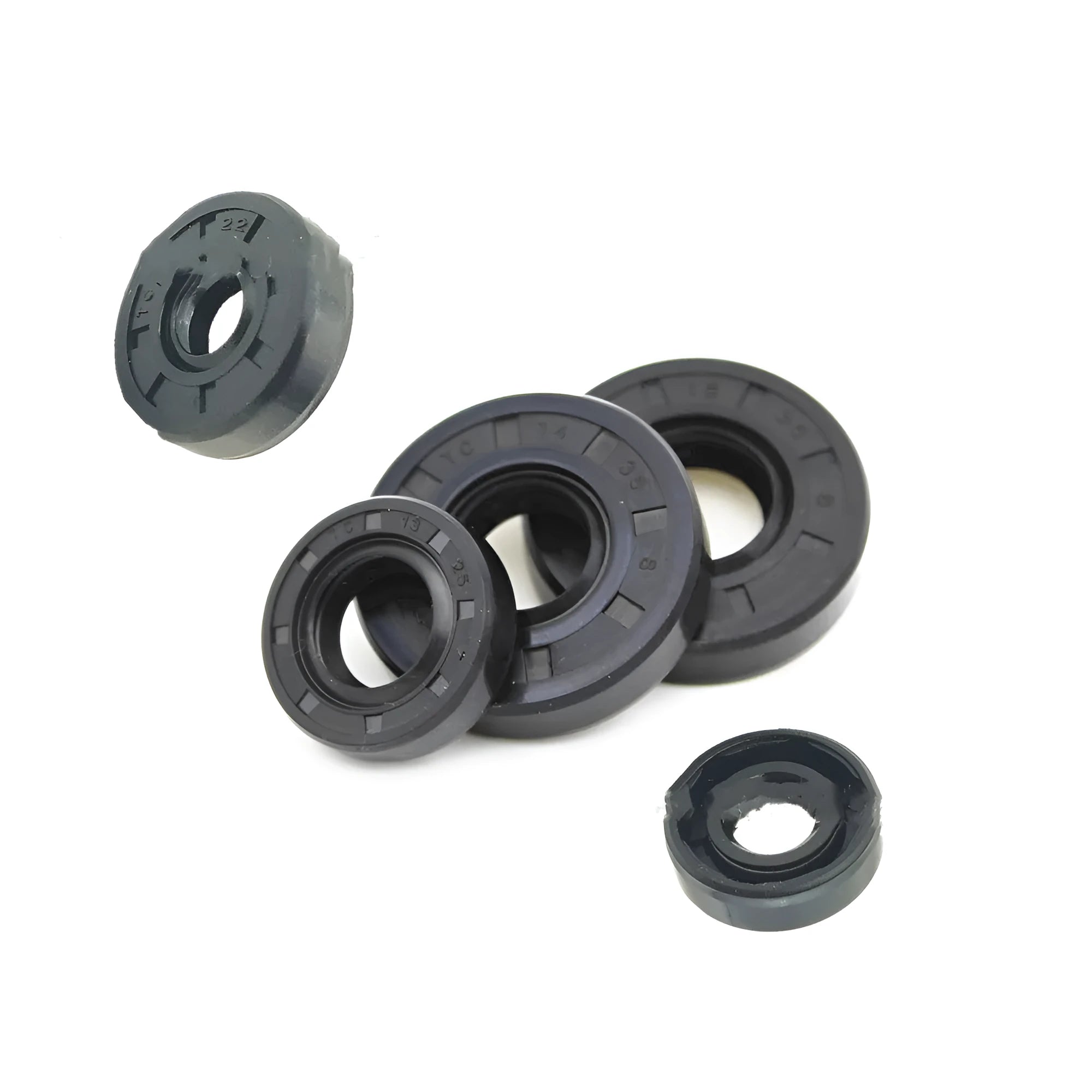 Suzuki AG100 motorcycle oil seal kit with 6 rubber seals on a carbon steel frame, 45mm diameter.