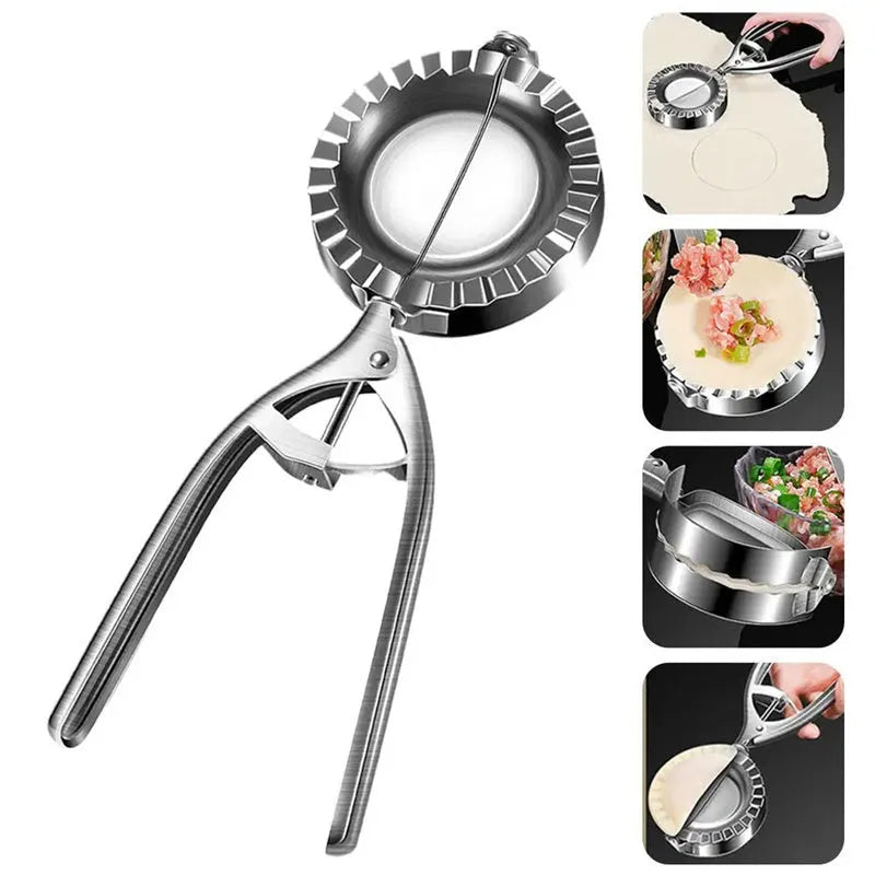 Silver stainless steel dumpling maker mould for creating sealed dumplings