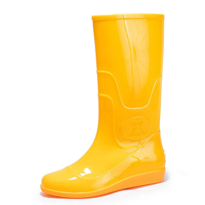 Men's white plastic rain boots with high tube waterproof design for outdoor labour protection