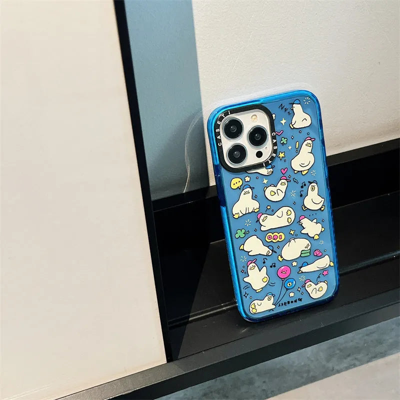 Little Duck Creative drop-resistant PC phone case with cartoon duck pattern and flash acrylic finish in green for iPhone