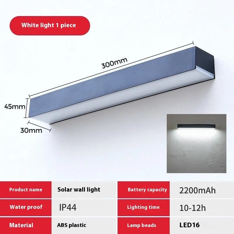Solar outdoor wall lamp with black ABS plastic shell and IP65 waterproof rating