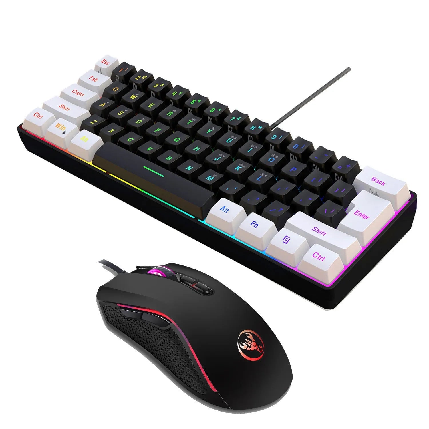 V700WB A869 gaming keyboard and mouse combo in mixed black and white colours with backlighting