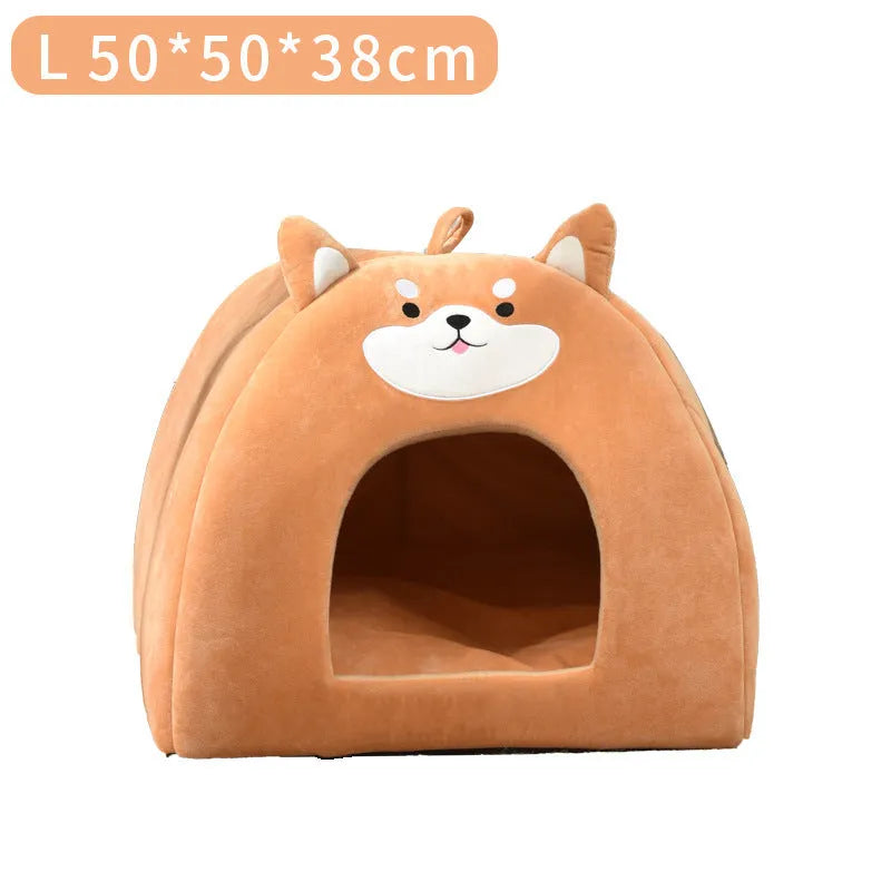 Warm machine washable cloth cat bed in three sizes for autumn and winter