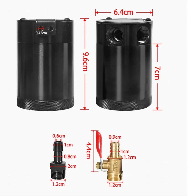Aluminium automotive oil can with breathable design in black or silver finish
