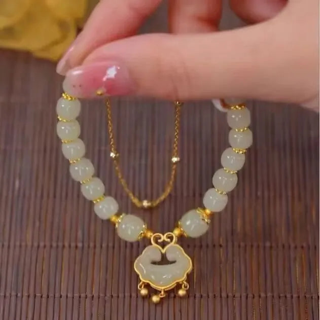 Green Xiangyun lock double-layer safety pendant bracelet with electroplated finish