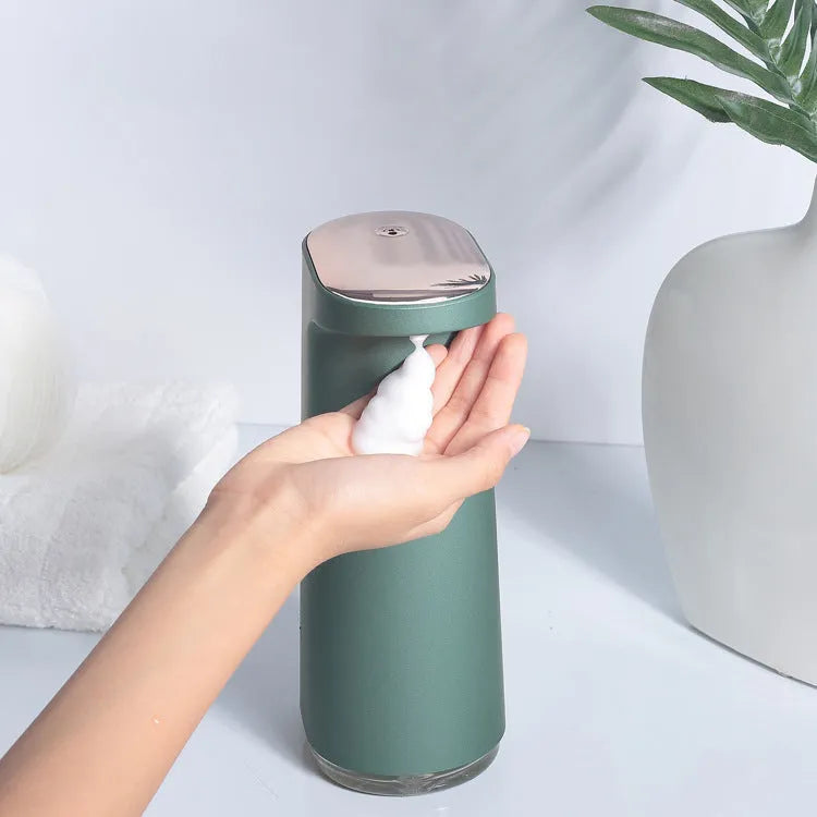 White automatic foam soap dispenser with infrared sensor and USB charging port