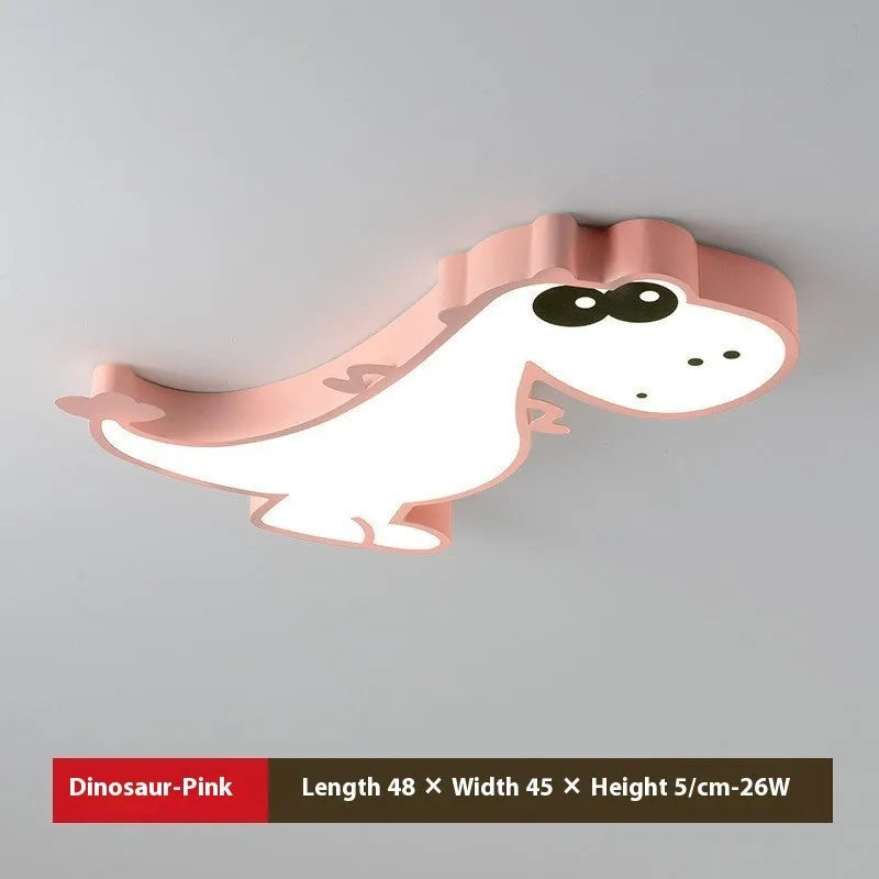 Green cartoon dinosaur ceiling light with PVC shade and aluminium body, 48cm diameter