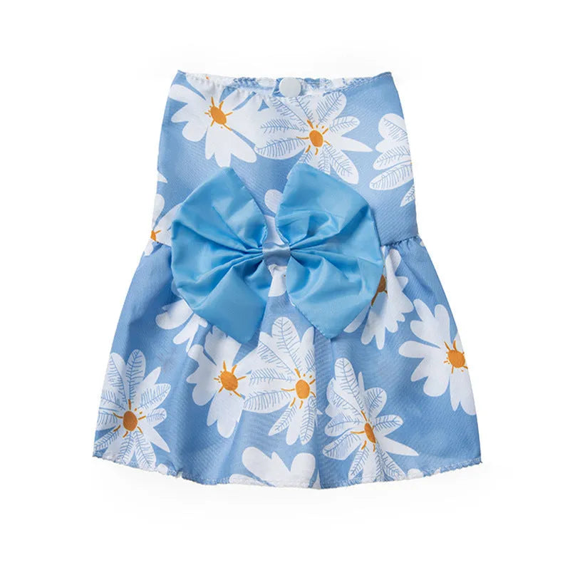 Ultra-thin floral butterfly knot princess pet dress in five bow colour options