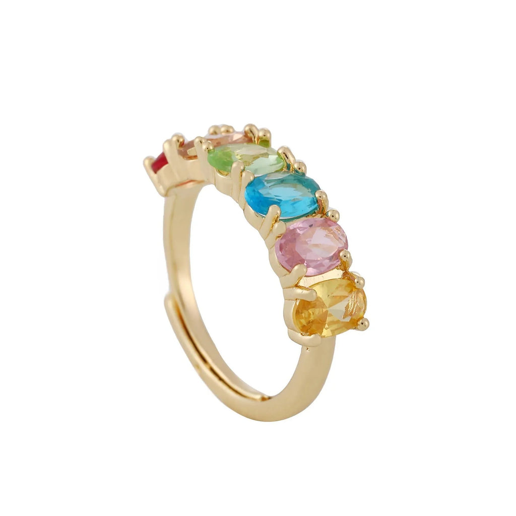 Gold-coloured adjustable women's ring with zircon stone in simple retro design