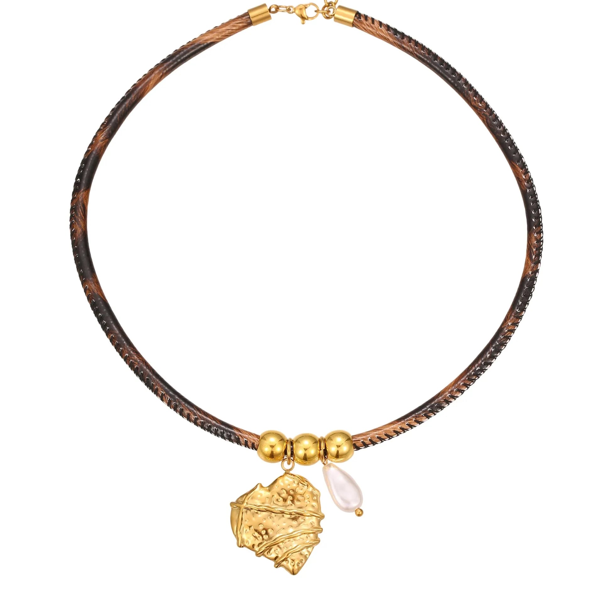Geometric leopard pendant necklace for women on a stainless steel chain with adjustable length.