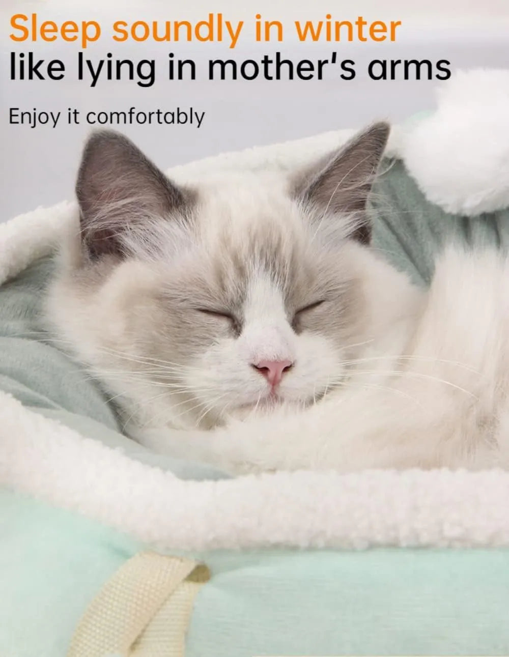 Green chick-shaped cat bed shown both flat and hanging as a hammock, for small pets.