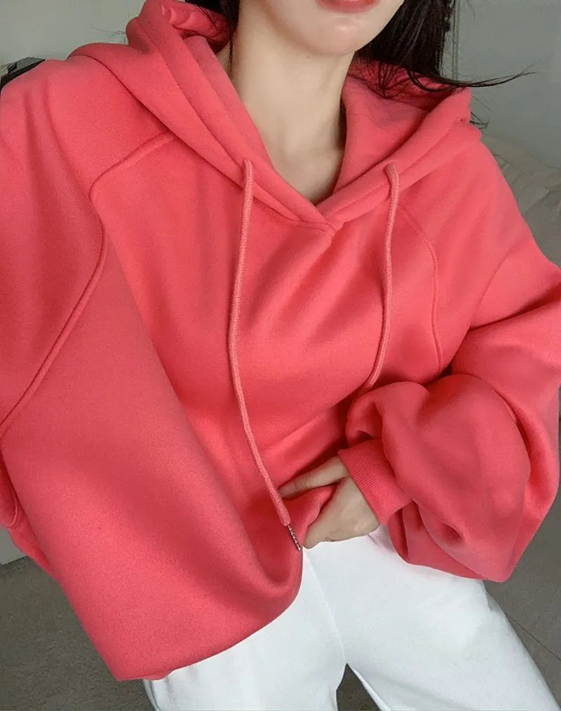 Watermelon red women's loose hooded sleeveless sweater made from mulberry silk.