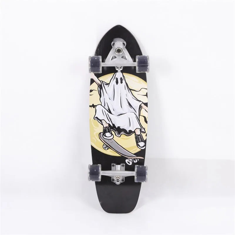 White 31-inch maple wood street scooter skateboard with deck and truck components