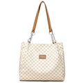 Women's retro style handbag in soft PU leather available in brown, grey and white colour options
