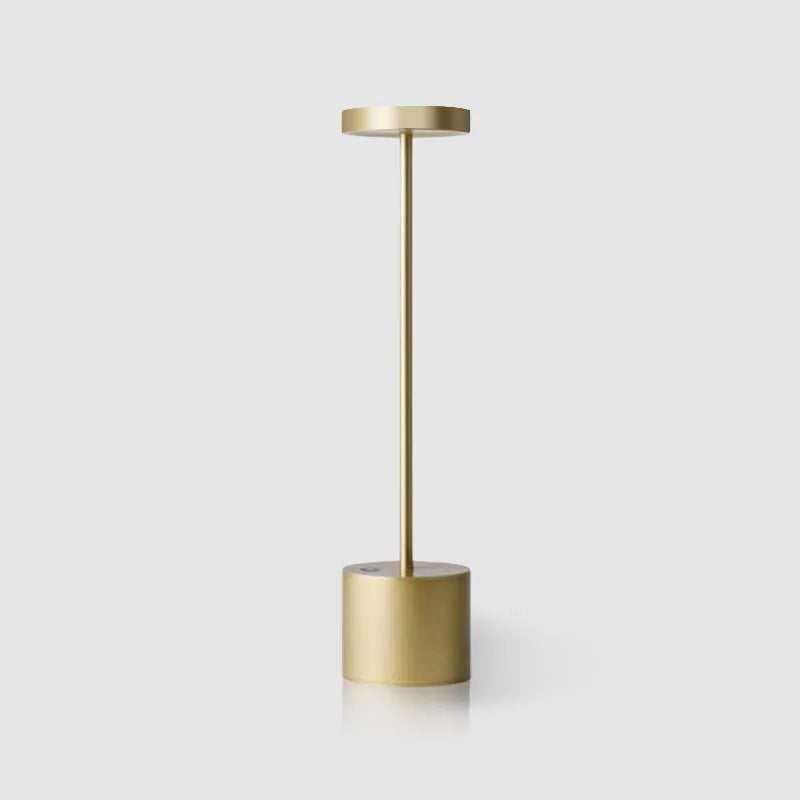 All-aluminium rechargeable LED touch desk lamp in black finish on a wooden desk