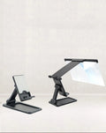 Black 12-inch mobile phone screen amplifier with detachable phone holder in folded position