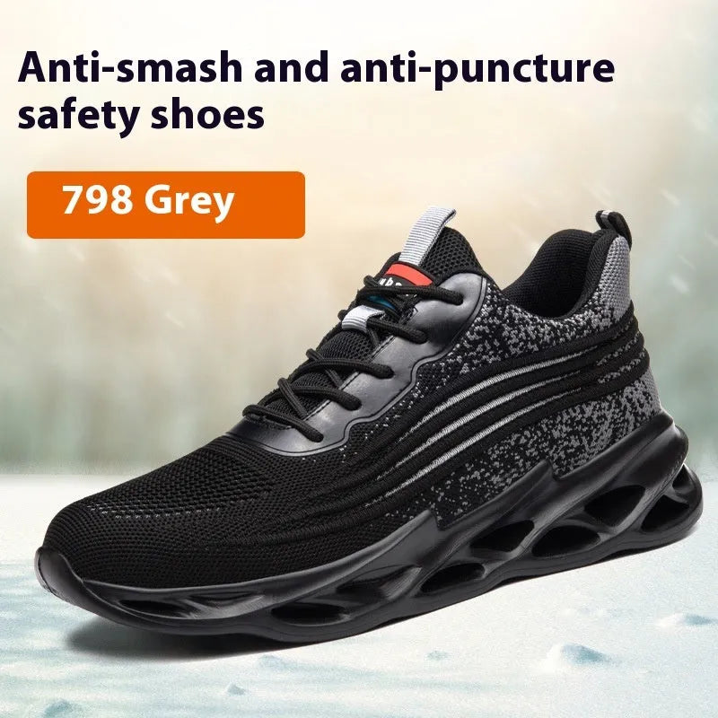 Brown leather safety shoes with rubber sole for industrial foot protection