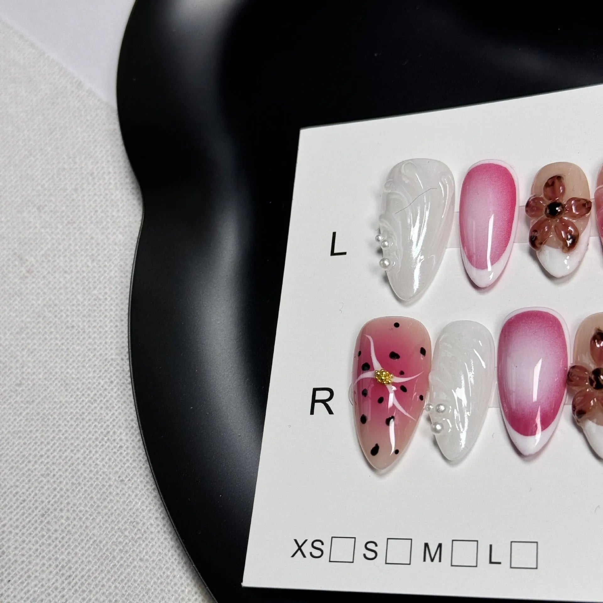 Hand-painted 3D carved nail beauty patches with embossed candy patterns in almond shape