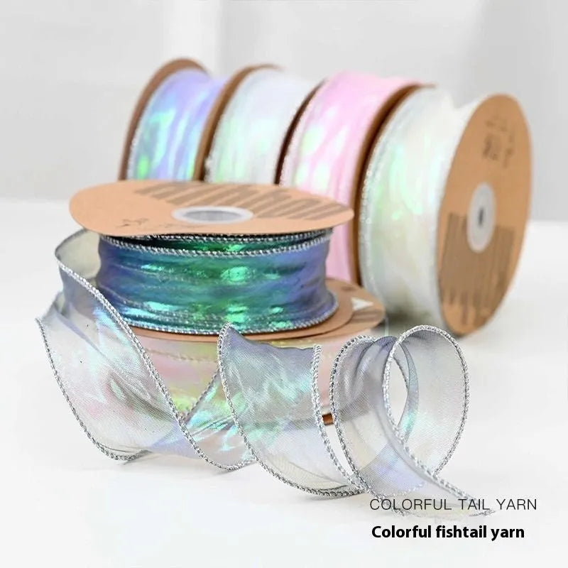 Fishtail yarn floral flower colourful wave ribbon 4cm width mesh material with edge cutting