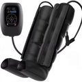 Air compression leg, arm, and waist massager unit with separate handheld remote control.