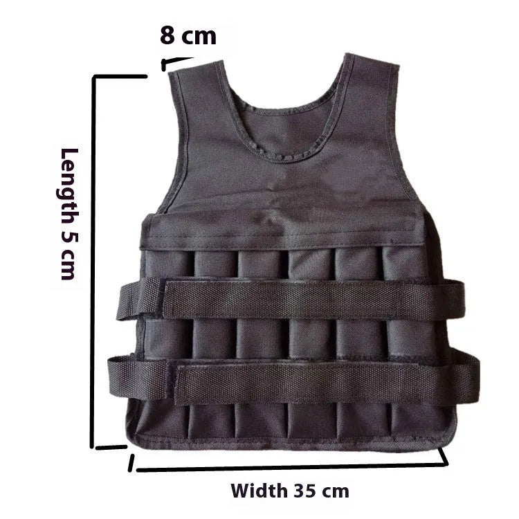 Children's adjustable weighted sand vest in soft voile fabric shown on a mannequin, sized for heights 80cm to 160cm.