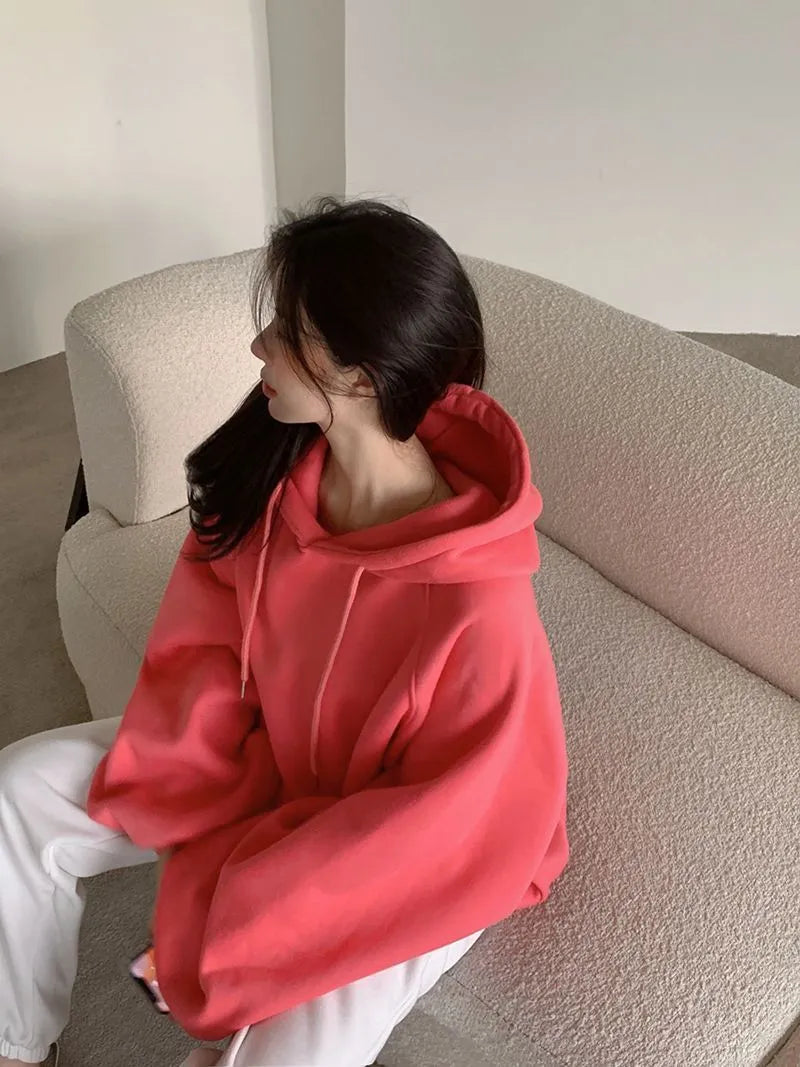 Watermelon red women's loose hooded sleeveless sweater made from mulberry silk.