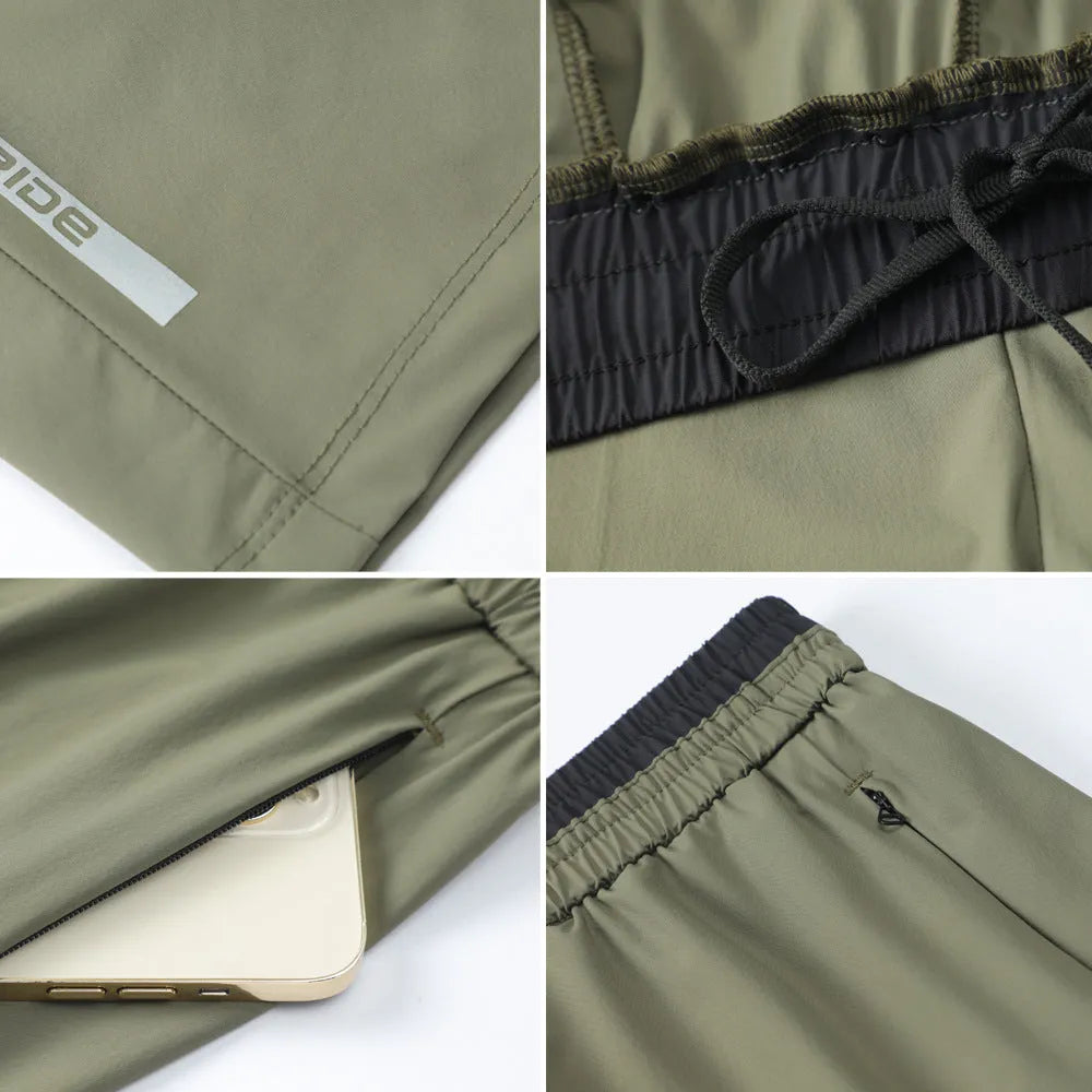 Men's loose grey Ice Silk cropped running pants on a plain background.