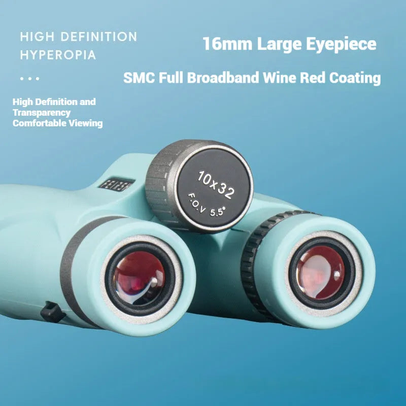 10x32 binoculars with wine red film coating in grey colour option showing compact design