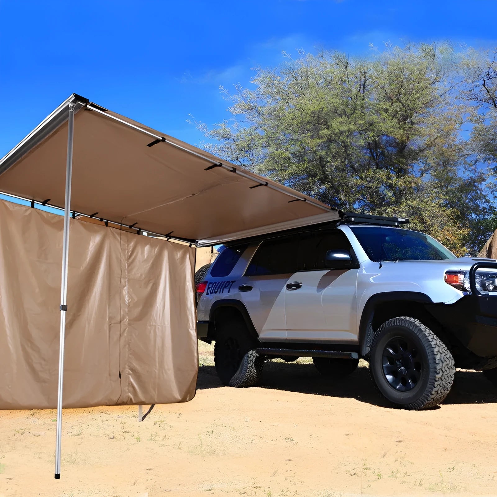 Two-bedroom camping tent with aluminium poles set up outdoors