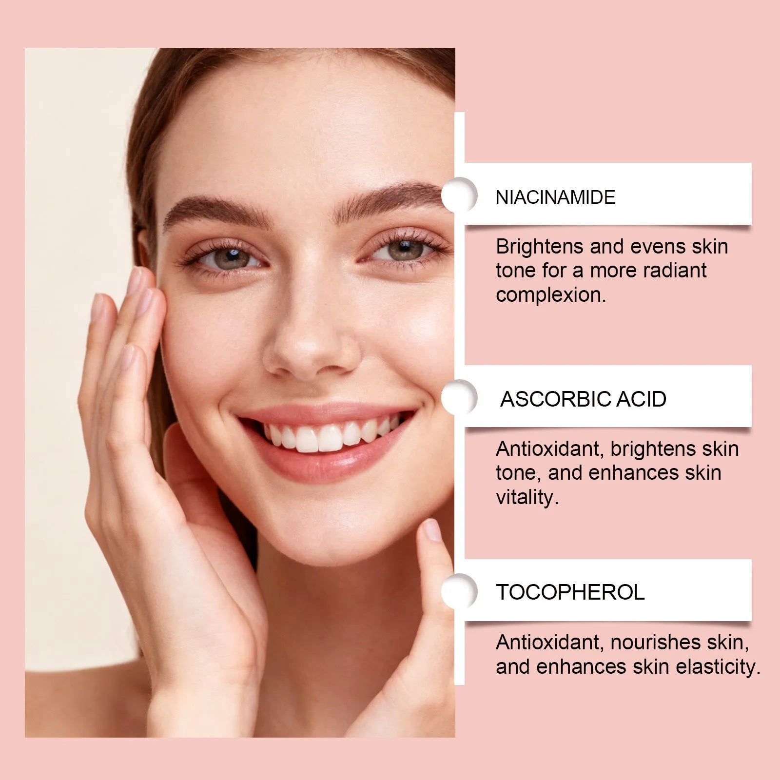 30ml bottle of brightening moisturising facial essence with hyaluronic acid and vitamin C