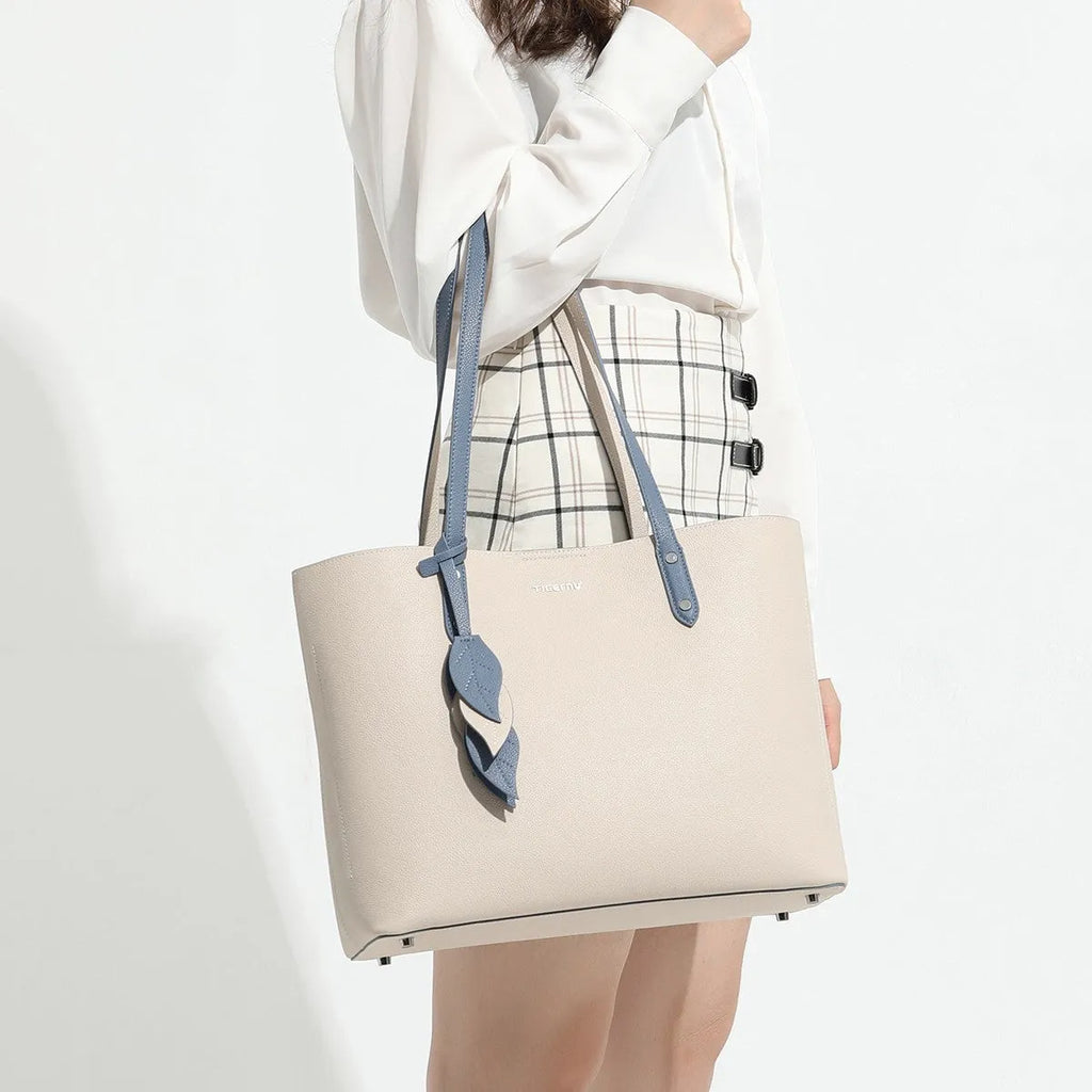 Urban simplicity women's large capacity leather handbag in apricot, shell shape, soft handle, 28x35x13cm